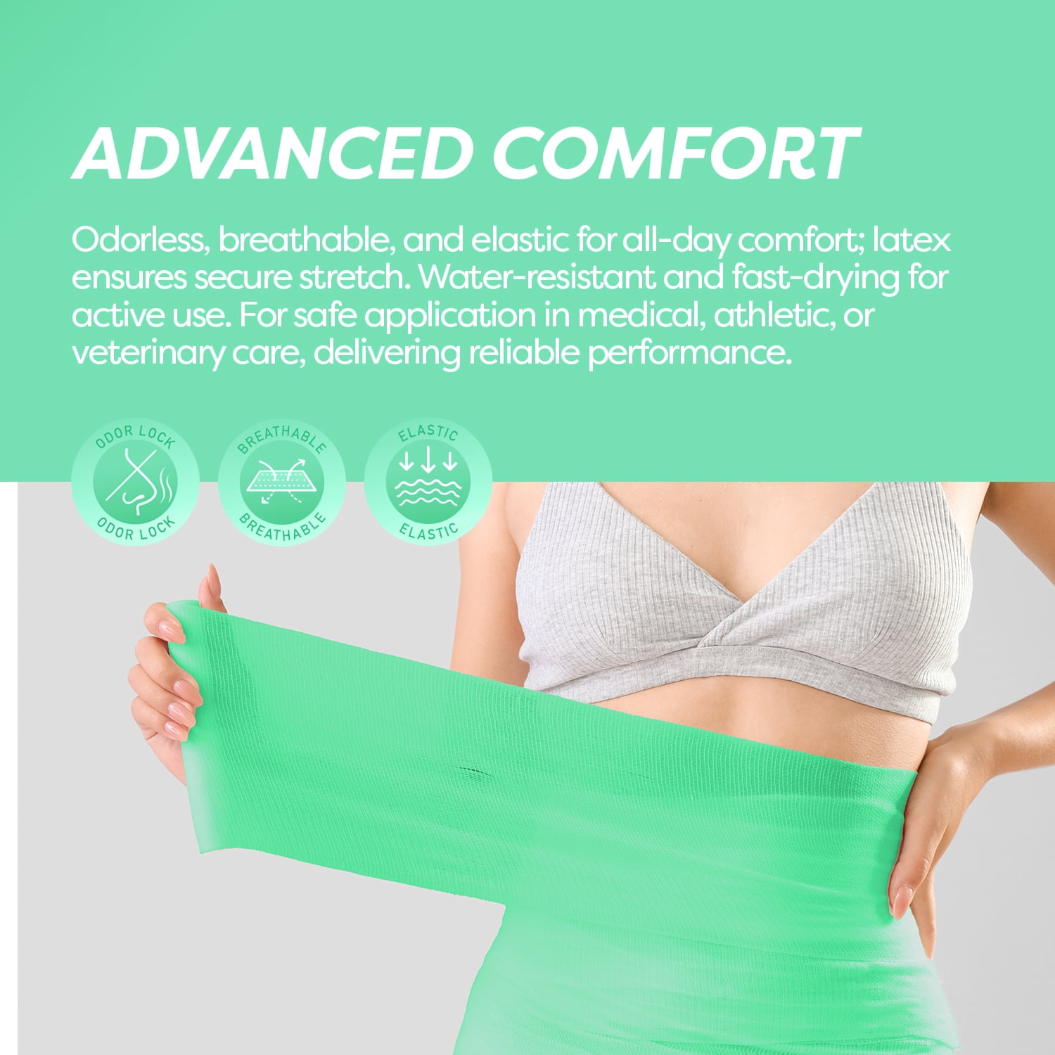 Dynarex Sensi-Wrap Self-Adhesive Bandages, 12-Pack, 6" x 5 yards, Green, Latex, Colored Elastic Cohesive Athletic Tape, Tattoo Grip & Vet Wrap