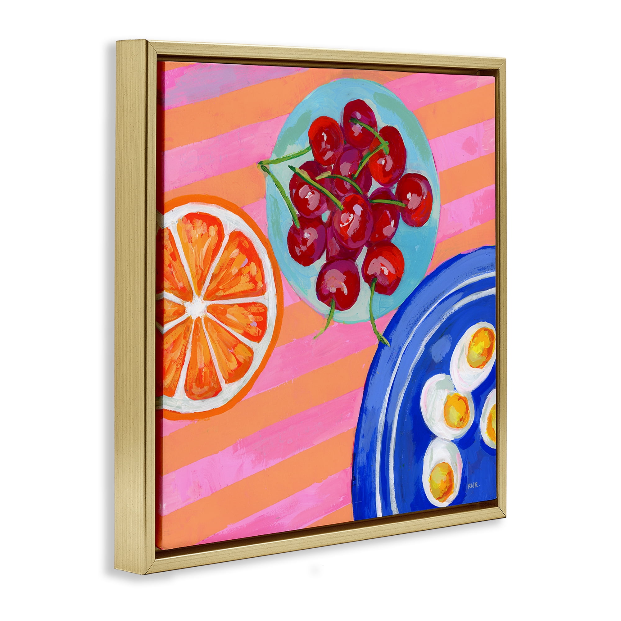Stupell Industries Summer Snacks Picnic Blanket Gold Framed Floater Canvas Wall Art, design by Rachael Reese