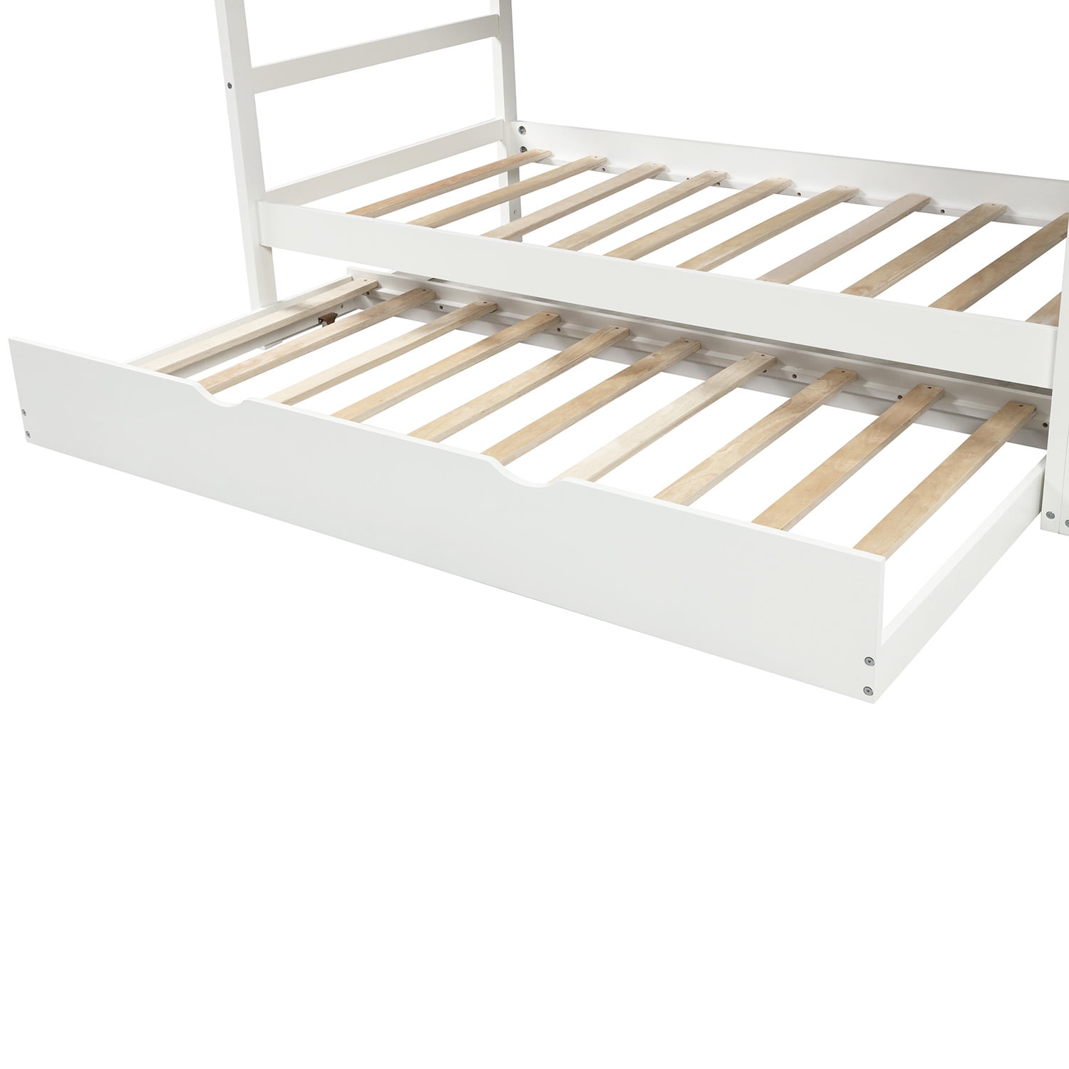 Lowestbest Solid Wood Twin-Over-Twin Bunk Bedd with Twin Size Trundle and 3 Storage Stairs - White