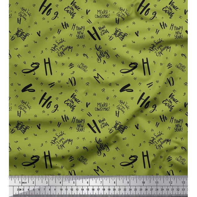Soimoi Green Rayon Crepe Fabric Peace On Earth Text Print Sewing Fabric Yard 46 Inch Wide