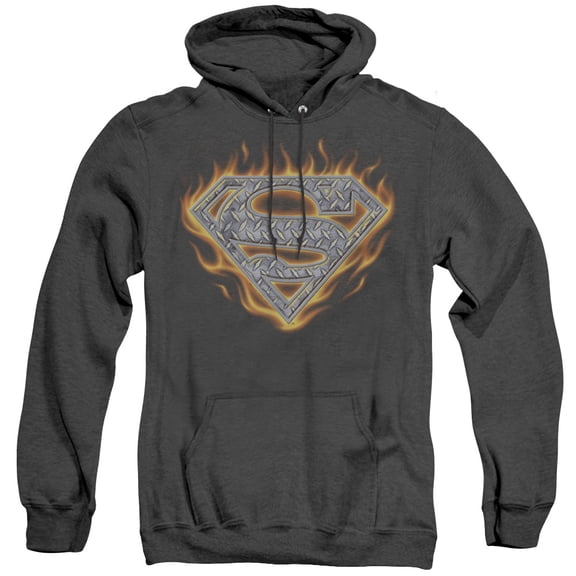 Superman Steel Fire Shield Adult Heather Hoodie Sweatshirt Black