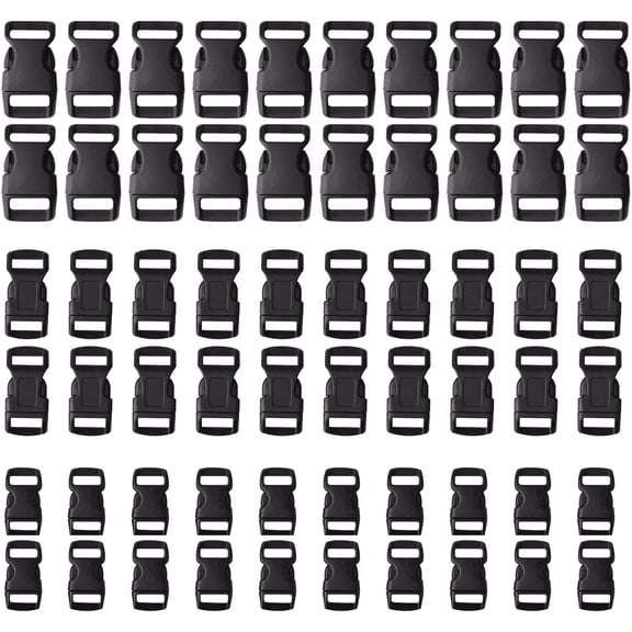 5/8, 1/2, and 3/8 inch(20 Each) Black Plastic Contoured Side Release Buckles for Paracord Bracelets-60pcs