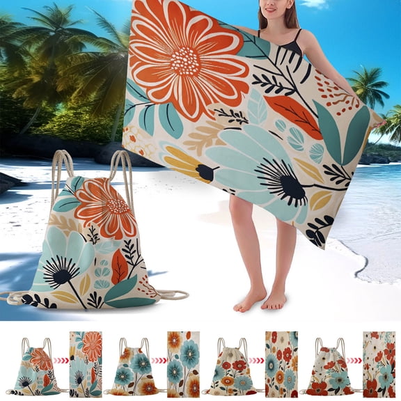 Summer Savings! Boovnll Beach Towels, 28x55" Multipurpose 2 in 1 Beach Bag & Beach Towel Absorbent Quickly Dry Sand Free Beach Towel for Beach, Travel, Pool, Beach Accessories, Beach Towels Oversized