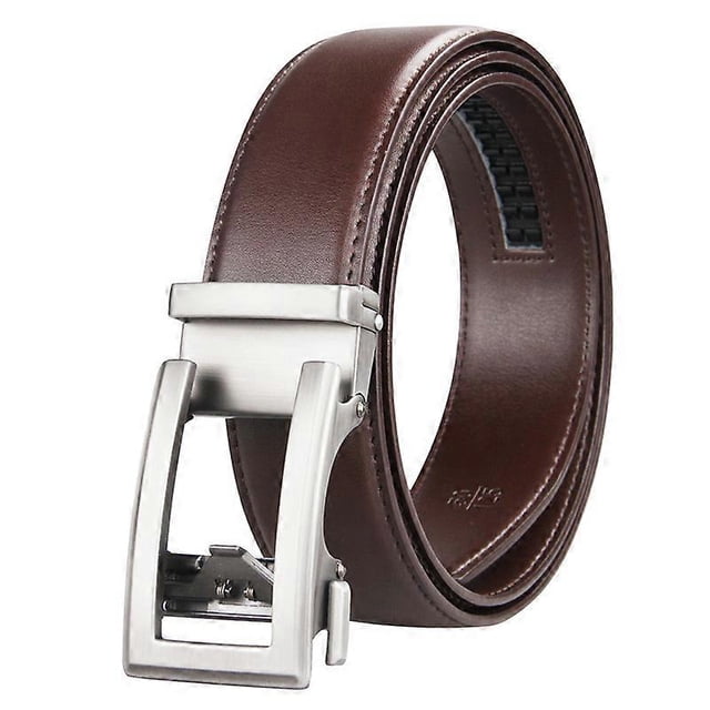 Men's genuine leather ratchet dress belt with automatic buckle included