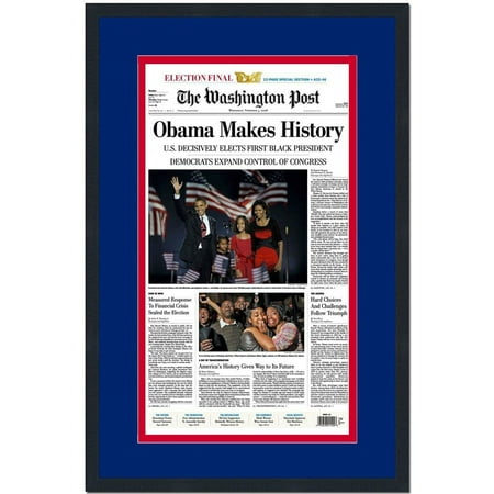 

Framed The Washington Post 2008 Barack Obama Presidential Election 17x27 Newspaper Cover Photo Professionally Matted