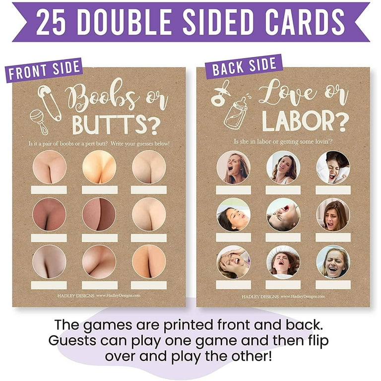 Rustic Baby Shower Games Gender Neutral - 2 Games Double Sided, 25 Love Or  Labor Baby Shower Game, 25 Boobs Or Baby Butts Game, Gender Reveal Games  For Guests, Baby Shower Games Funny 