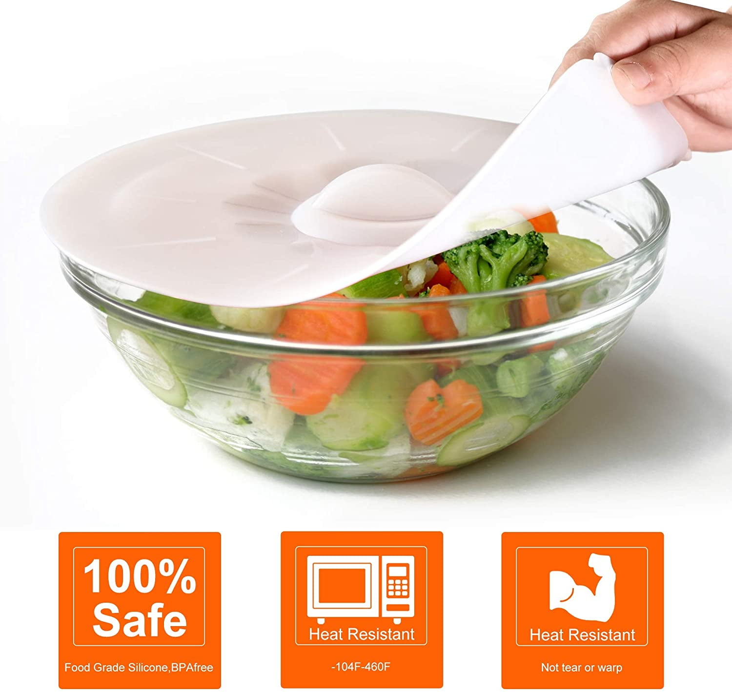 Kepooman Kitchen Reusable Silicone Bowl Lids for Food Container, Food Storage Covers for Freezer & Microwave, Various Sizes, Set of 5, White Kepooman Kitchen Reusable Silicone Bowl Lids for Food Container, Food Storage Covers for Freezer & Microwave, Various Sizes, Set of 5, White