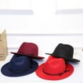 thumbnail image 4 of Winter Men Floppy Vintage Solid Color Wide Brim Belt Cap Bowler Fedora Hats, 4 of 8