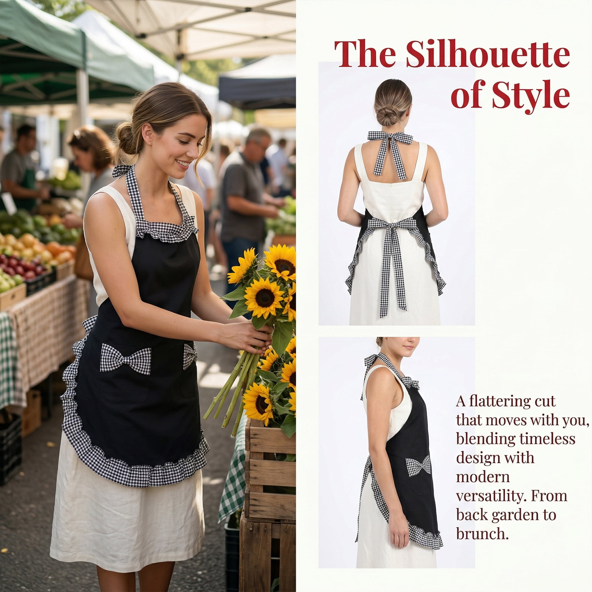 Unique Bargains Maid-style Durable Polyester Aprons with Pockets 25.4x28in Black