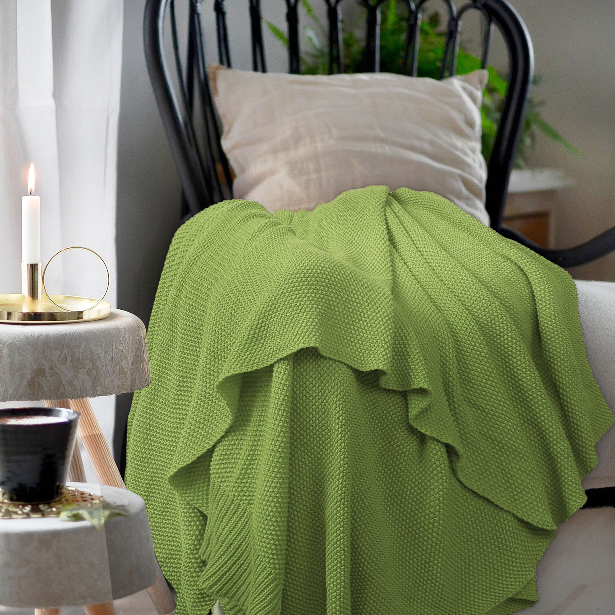 Bargains Pure Cotton Cable Knit Throw Blanket 50 x 70 Green