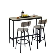 Counter High Dining Table Set, 3 Pieces Pub Table Set, Kitchen Table Set with 2 Chairs, Rectangle Wooden Saving Space Dining Room Table Sets for Kitchen Bar Breakfast Nook, Gray, JA4778