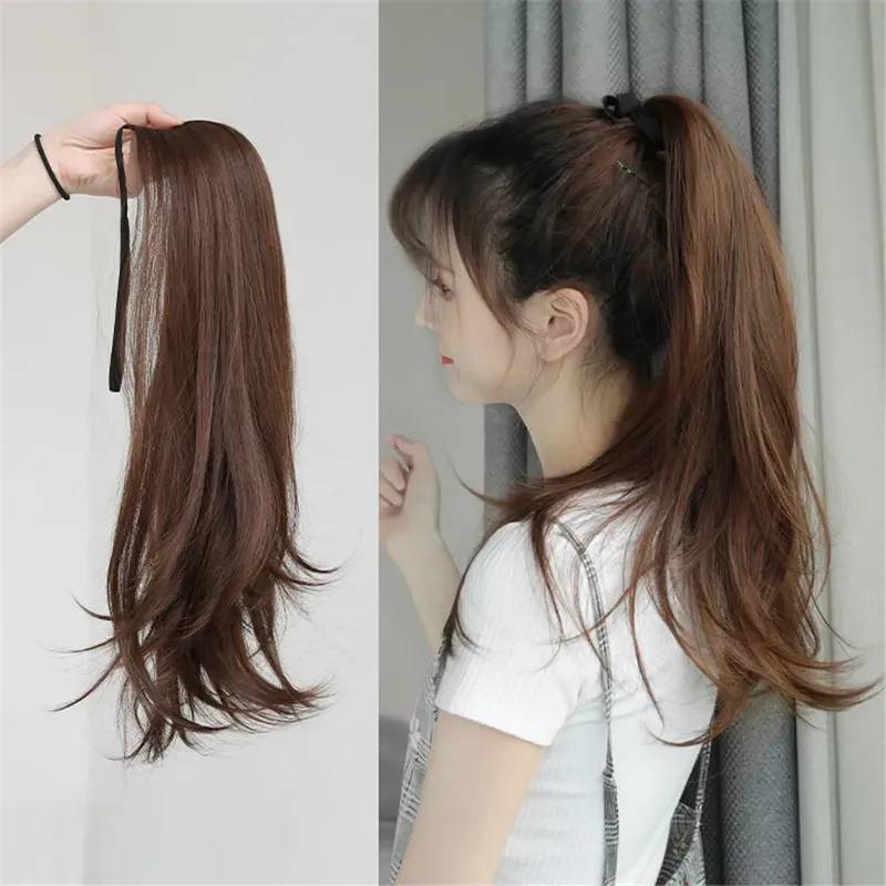 45cm Woman Wig Synthetic Natural Long Straight Ponytail Bandage Type Wig Hair Tail Curly Wig Piece Hair Extensions