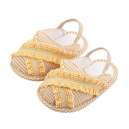 

Toddler Sandals Girl Ruffles Plaid Printed First Walkers Summer Flat Sandal Yellow Size 12
