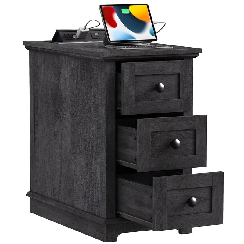 PLAMLE End Table with 3 Drawers for Living Room,Nightstand Sofa Side Table with Charging Station,End Table.