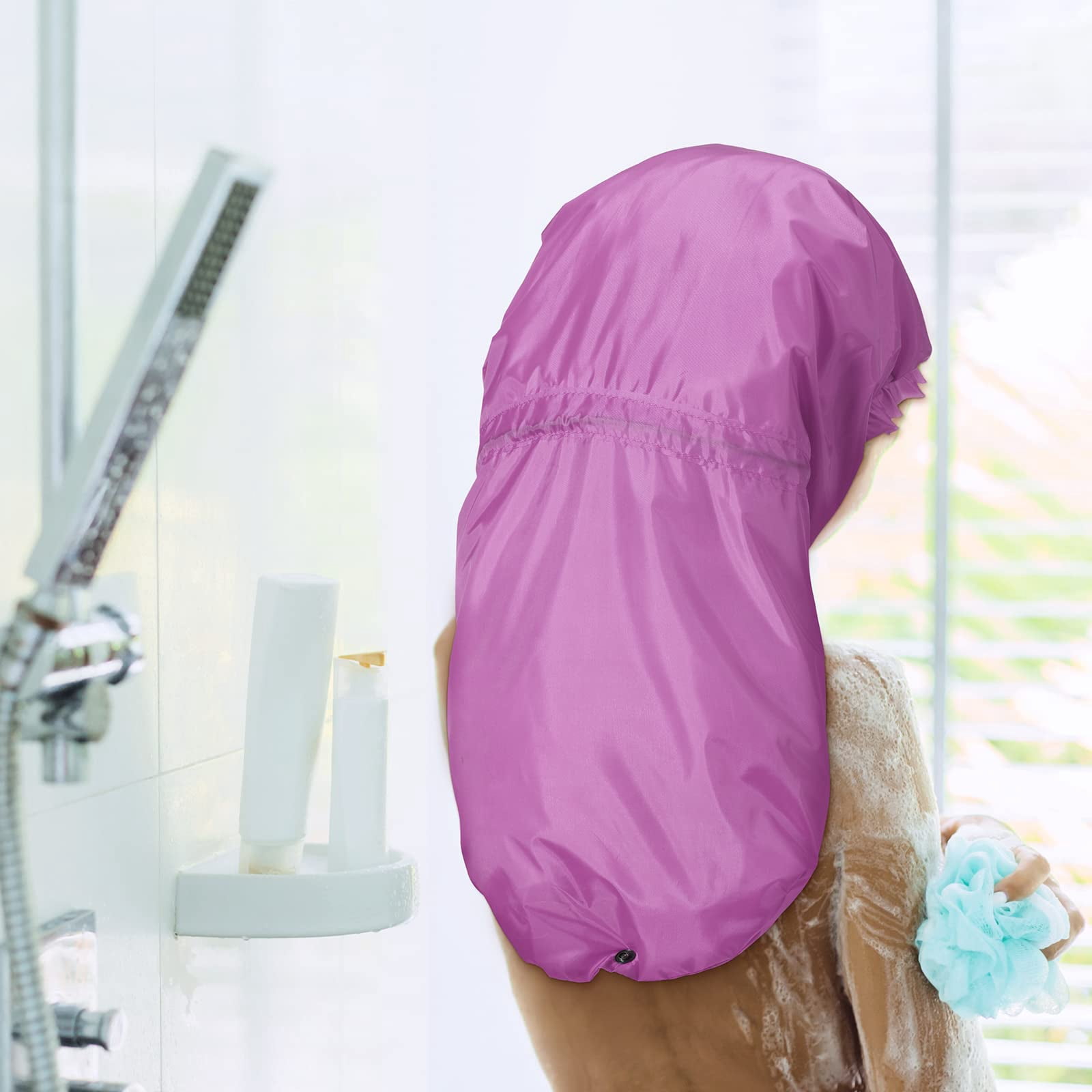 4 Large Shower Cap For Braids Extra Long Women Hair Locs Foldable Waterproof Reusable Xl Bonnets Dreadlocks Drawstring Bath Caps(pink  Blue Green Purple)