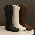thumbnail image 4 of SACFOF Womens Cowboy Cowgirl Boots Wide Mid Calf Square Toe Riding Boots Block Chunky Heel Low Heel Distressed Studded Boots, 4 of 6