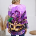 thumbnail image 5 of Resicozy Womens Mardi Gras Shirt Funny Mask Printed Pullover Fashion Party V-Neck Long Sleeve Shirts Top Purple#2 XL, 5 of 5