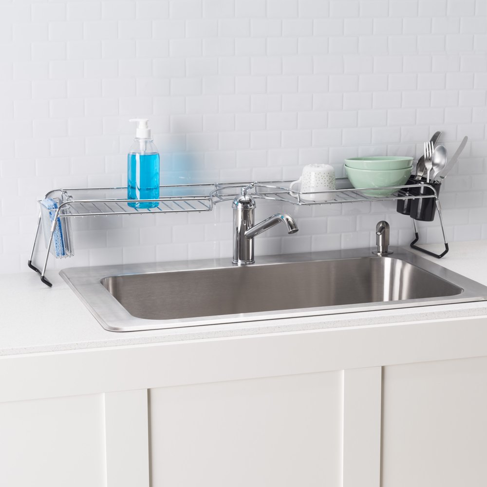 Chrome Plated Steel Faucet Spacer Over the Sink Shelf with Cutlery