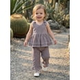 thumbnail image 4 of Loicainy Baby Toddler Girls 2 Piece Outfits 6 12 18 24 Months 2T 3T 4T 5T Plaid Sleeveless Round Neck Ruffled Tops and Pants Kids Clothes Set, 4 of 9