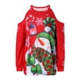 thumbnail image 1 of Women Sexy Halter Neck Long Sleeve Shirt Christmas Snowman Print Off Shoulder Blouse Top Streetwear, 1 of 9