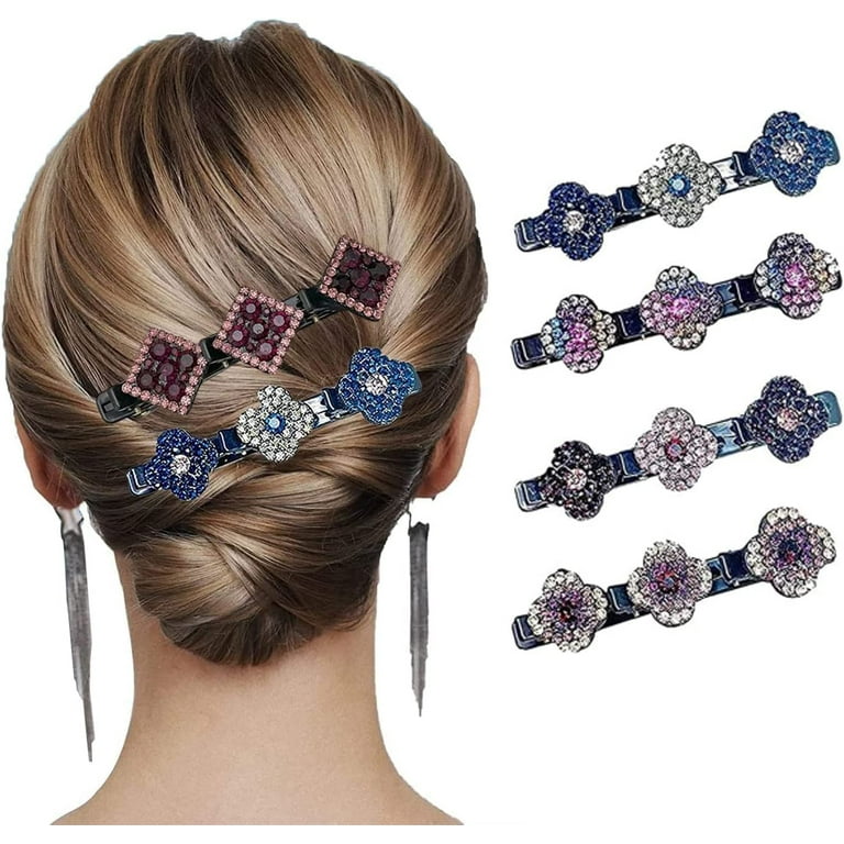 8Pcs Lift Up Style Hair Clip - Sparkling Crystal Stone Braided Hair Clips  for Women, Barrette with 3 Clips On Top,Hair Clips for Thick Hair (A-4Pcs)  