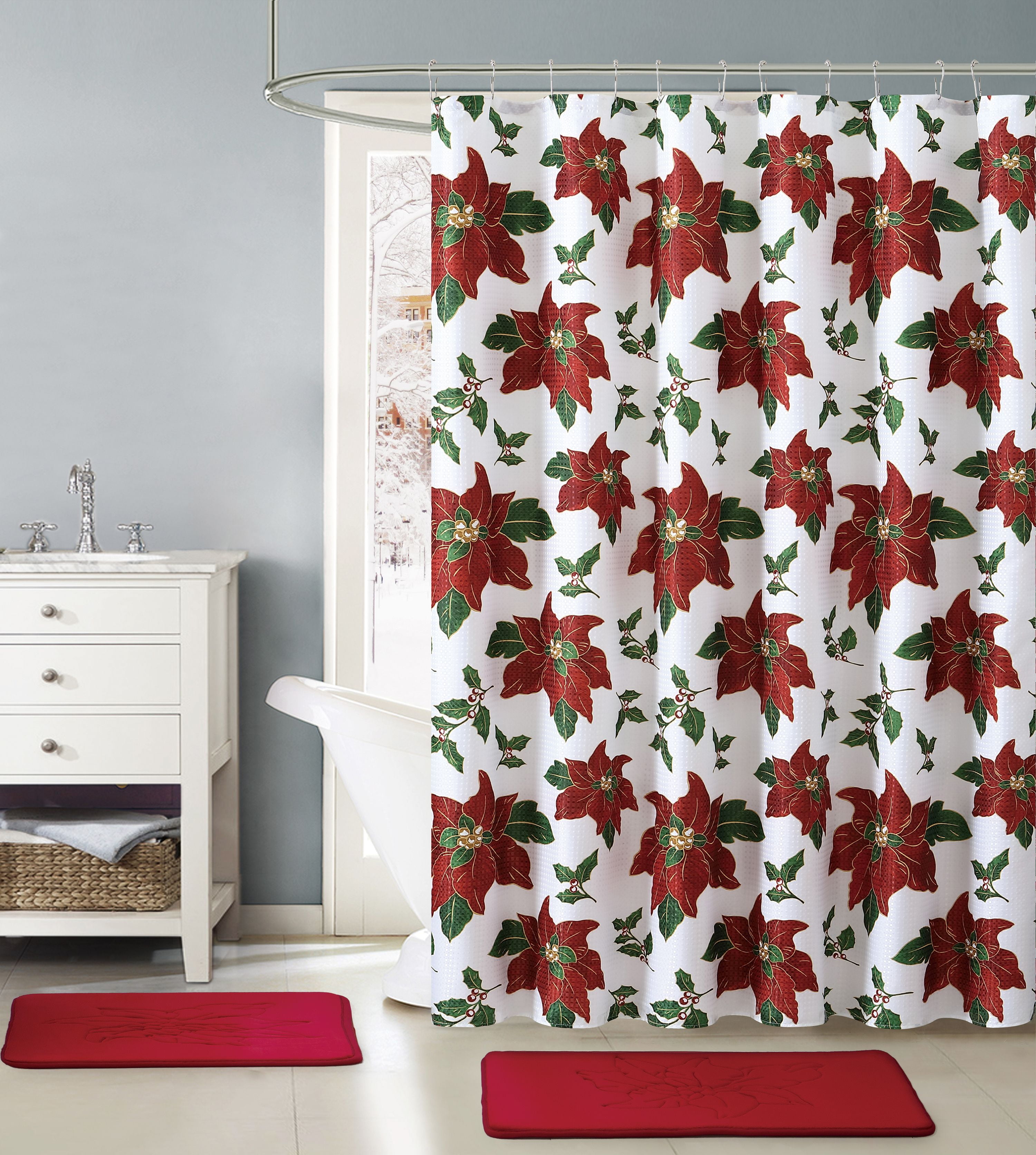 All American Collection Christmas Holiday Traditional Bathroom Mats and Curtains
