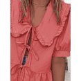 thumbnail image 3 of Argulvti Women's Striped Babydoll Tops Polyester Loose Doll Collar Short Sleeve Open Front Tie-Up Ruffle Shirt for Summer, 3 of 5