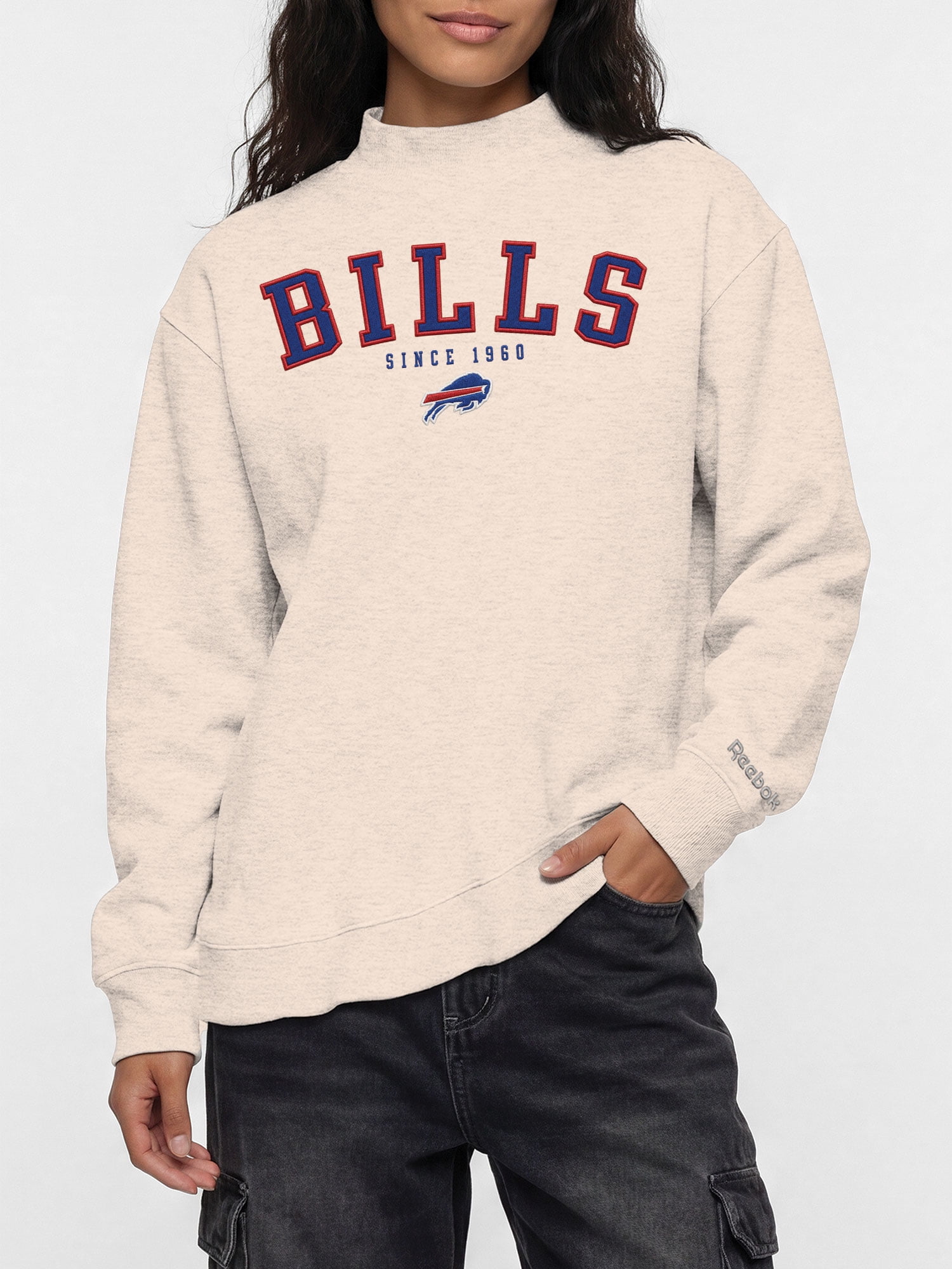Buffalo Bills Reebok Womens Oat Mock Neck Oversized Tunic Sweatshirt