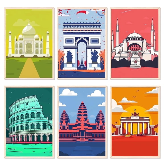 JYLMOOD 6pcs Paint by Numbers for Adults Kits, DIY Easy Painting by Numbers for Gift Home Wall Decoration 25x35cm???without Frame) - Places of Interest