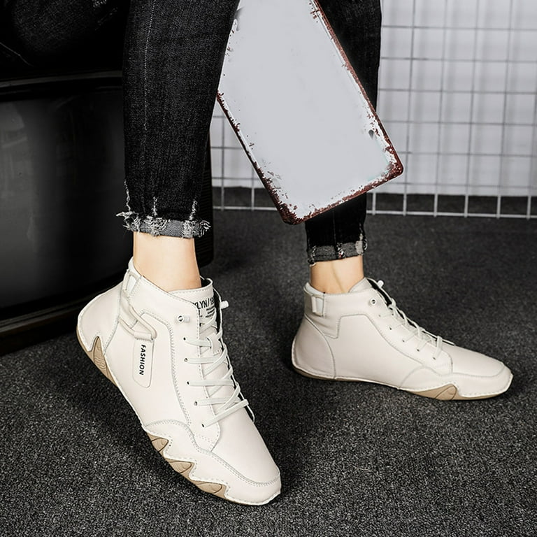 Mens knee high lace up leather boots hot sale