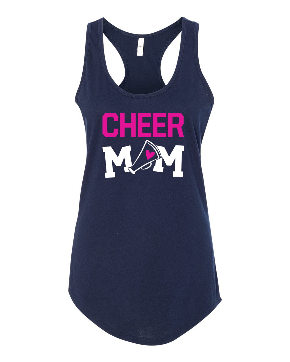 Cheer Mom Kids Super-Fan Love Pink Heart  Womens Sports Jersey Racerback  Tank Top, Navy, Small 