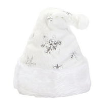 JeashCHAT Plush Christmas Hat, Sequin Snowflake White Santa Hat for Adults Kids, Unisex Velvet Comfort Xmas Hat for Christmas New Year Festive Party, Holiday Supplies