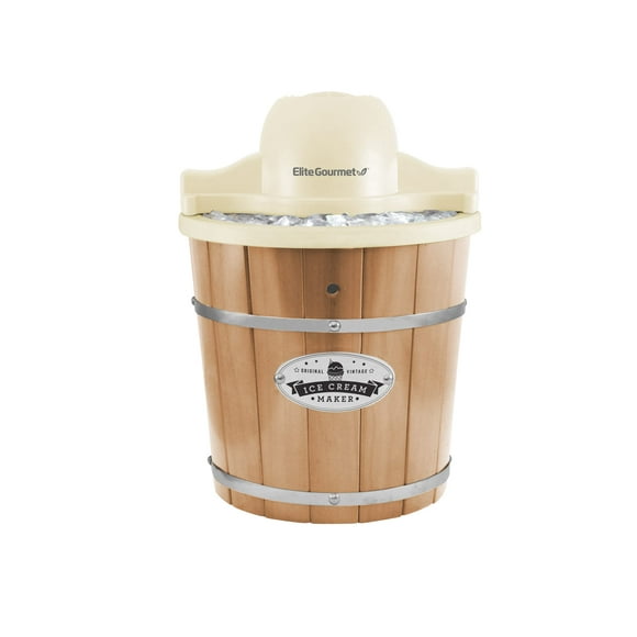 Elite Gourmet EIM-924L , Sorbetière Électrique Motorisée de 4 Qt pour Crème Glacée et Sel Gemme, Boîte de Congélation de 4 Qt, Crème Glacée Crémeuse, Gelato, Yogourt Glacé Ou Sorbet, Livret de Recettes