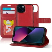 Detachable Magnetic Wallet Case with Wrist Strap Compatible with iPhone 13 [6.1 inch] [Folio], RFID Protection Kickstand -Red