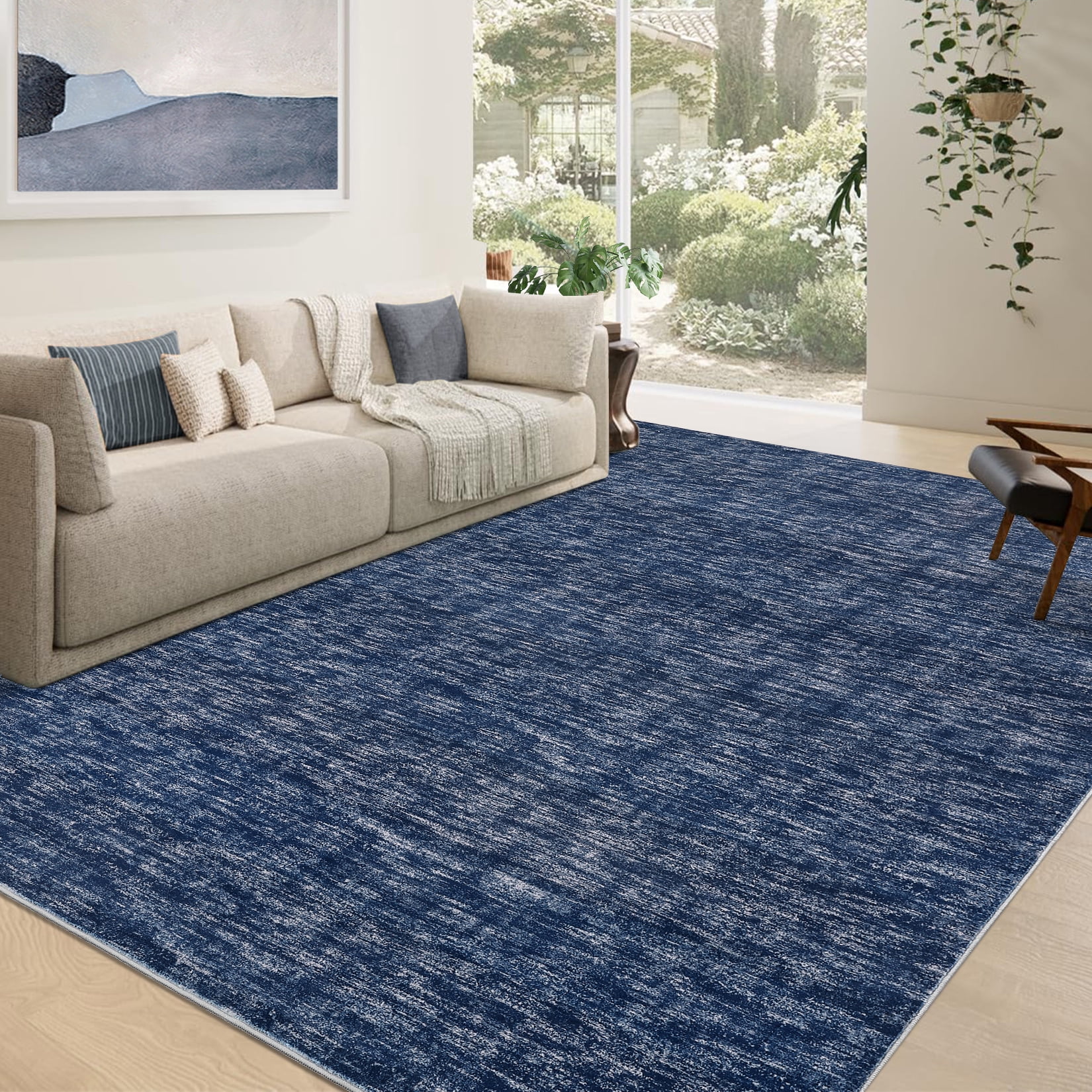 FairOnly 10'x13'Modern Abstract Non Slip Non Shedding Area Rug Solid Texture Machine Washable Rug for Living Room Bedroom Dining Room，Blue