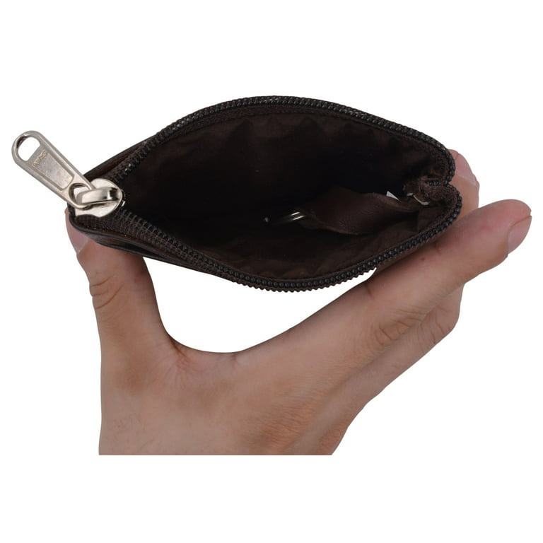 Black Leather Trifold Key Holder Wallet With Zipper Change Pouch