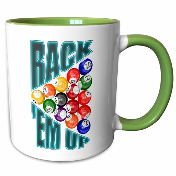 3drose, Rack'em up Billiard Graphic for Anyone Who Loves Playing Pool., 15oz Two-tone Green Mug