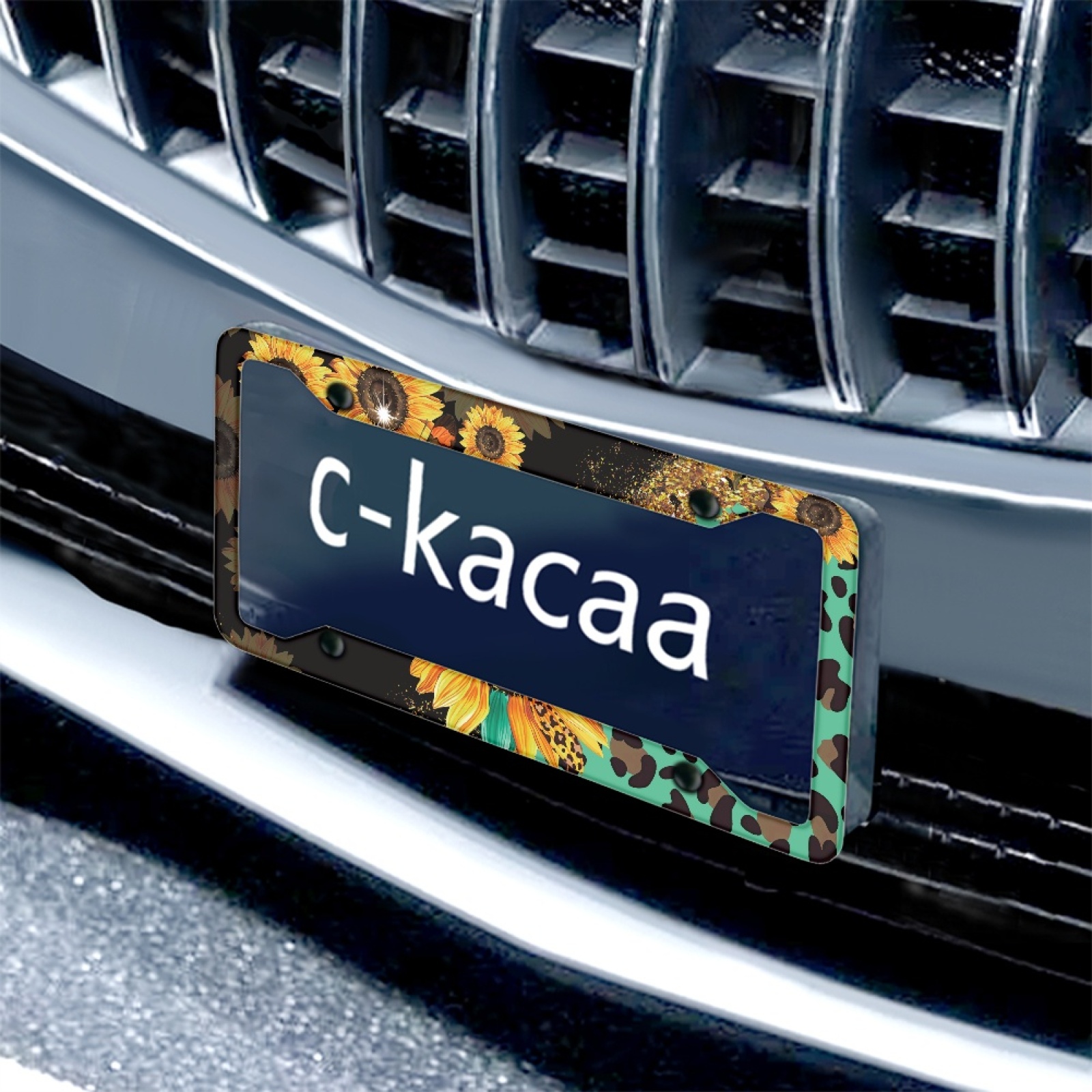 Renewold Sunflower Leopard Print Green Car License Plate Frame Licence Plate Frame Frames with Screw Caps Applicable to Standard US License, Set of 2
