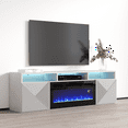 thumbnail image 5 of Giza BL-EF Floating Fireplace TV Stand for TVs up to 70", Modern High Gloss 63" Entertainment Center, Wall Mounted Electric Fireplace TV Media Console with Storage Cabinets and LED Lights, 5 of 9