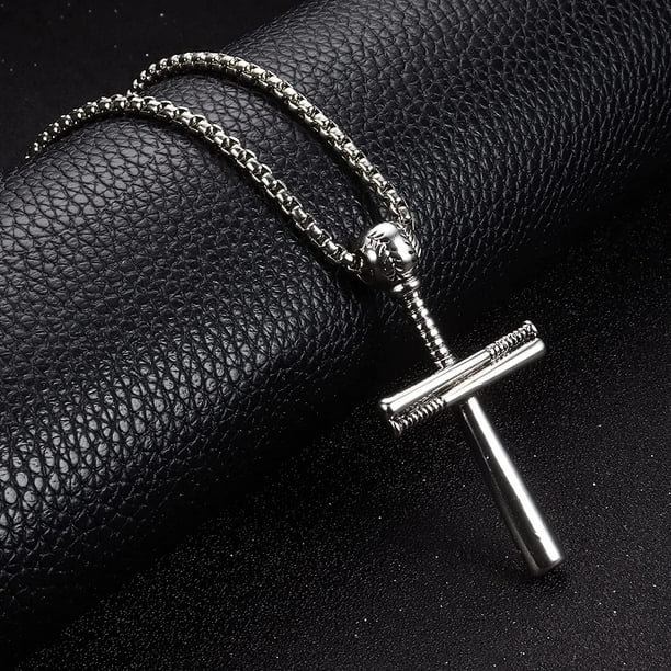 Silver baseball sale cross necklace