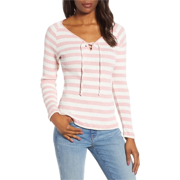 Lucky Brand Womens Lace-Up Neck Pullover Blouse, Pink, Medium