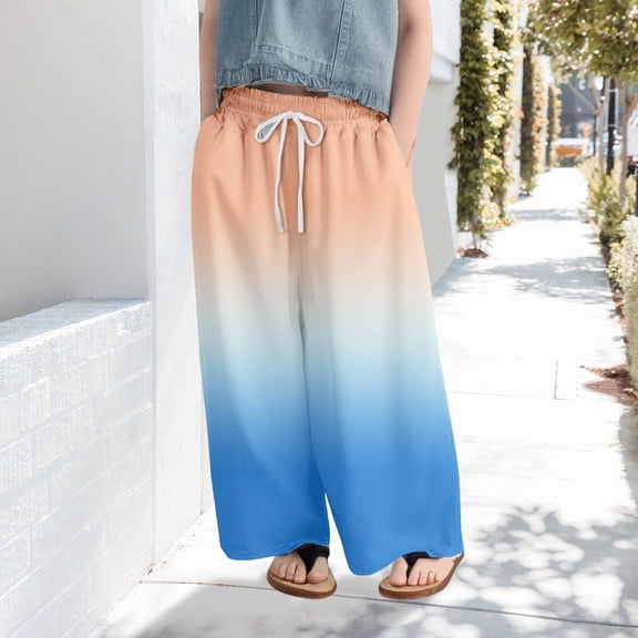 TIREOW Kids Girls Straight Leg Pants Baggy Sweatpants with Pockets Classic Gradient Cinch Bottom Athletic Comfy Lounge Joggers High Waisted Trousers Sweat Pants