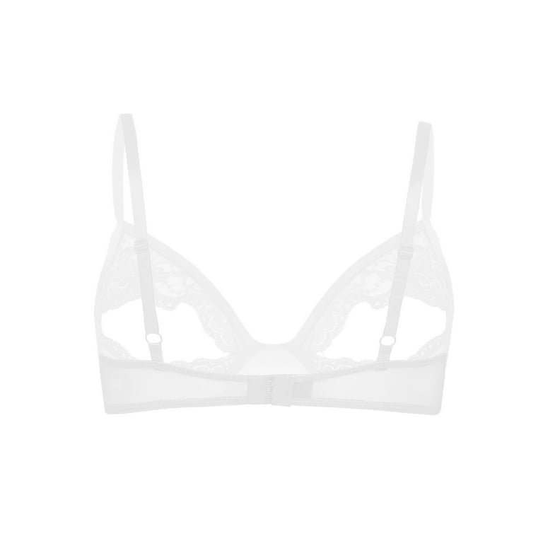 DPOIS Womens Sheer Floral Lace Hollow Out Nipple Bra Top White L
