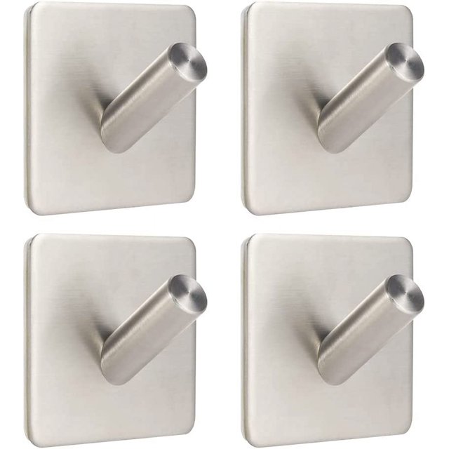 Gancho adhesivo de 4 Uds., gancho adhesivo para pared de baño de acero inoxidable, colgador de paños de cocina, gancho adhesivo adhesivo