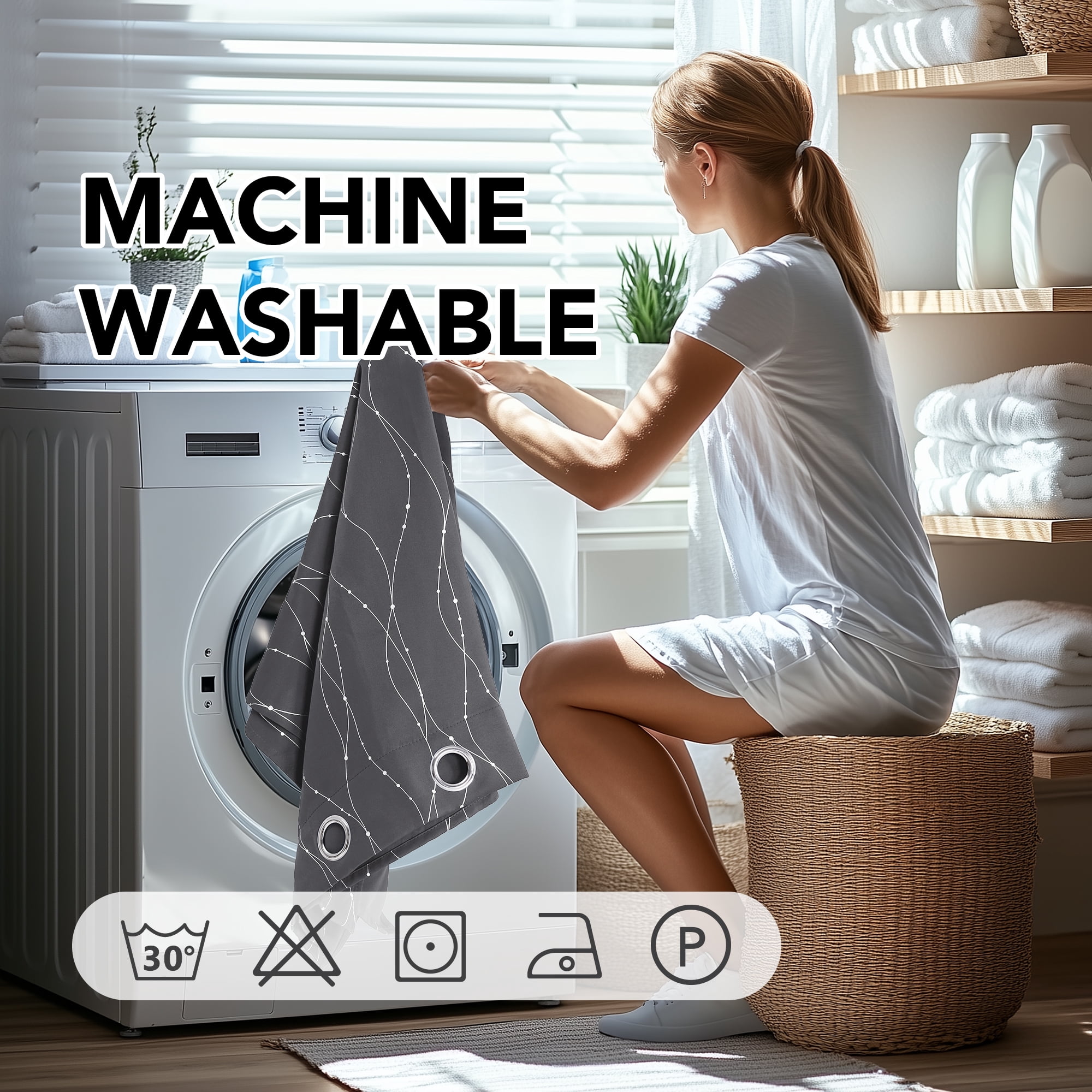 Deconovo Silver Printed Blackout Curtains - 2 Panels, Wave Dots Pattern, Grommet Top, 42"x84", Thermal Insulated Drapes for Bedroom & Living Room, Dark Gray