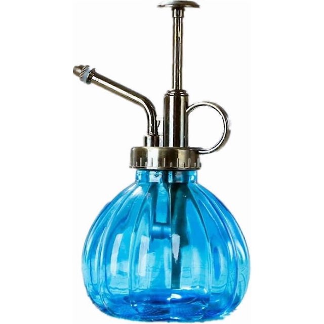 Vintage Pumpkin Watering Can Lianshi Watering Glass Watering Pot Spritzer with Bronze Plastic Top Pump One Hand Watering CanSprayer 250ml (Blue)