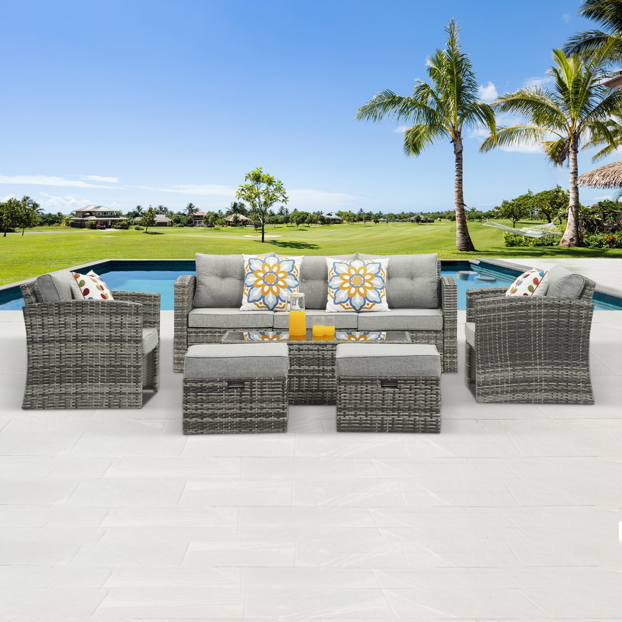SUNVIVI OUTDOOR Patio Furniture Set with Cushions, PE Wicker Outdoor