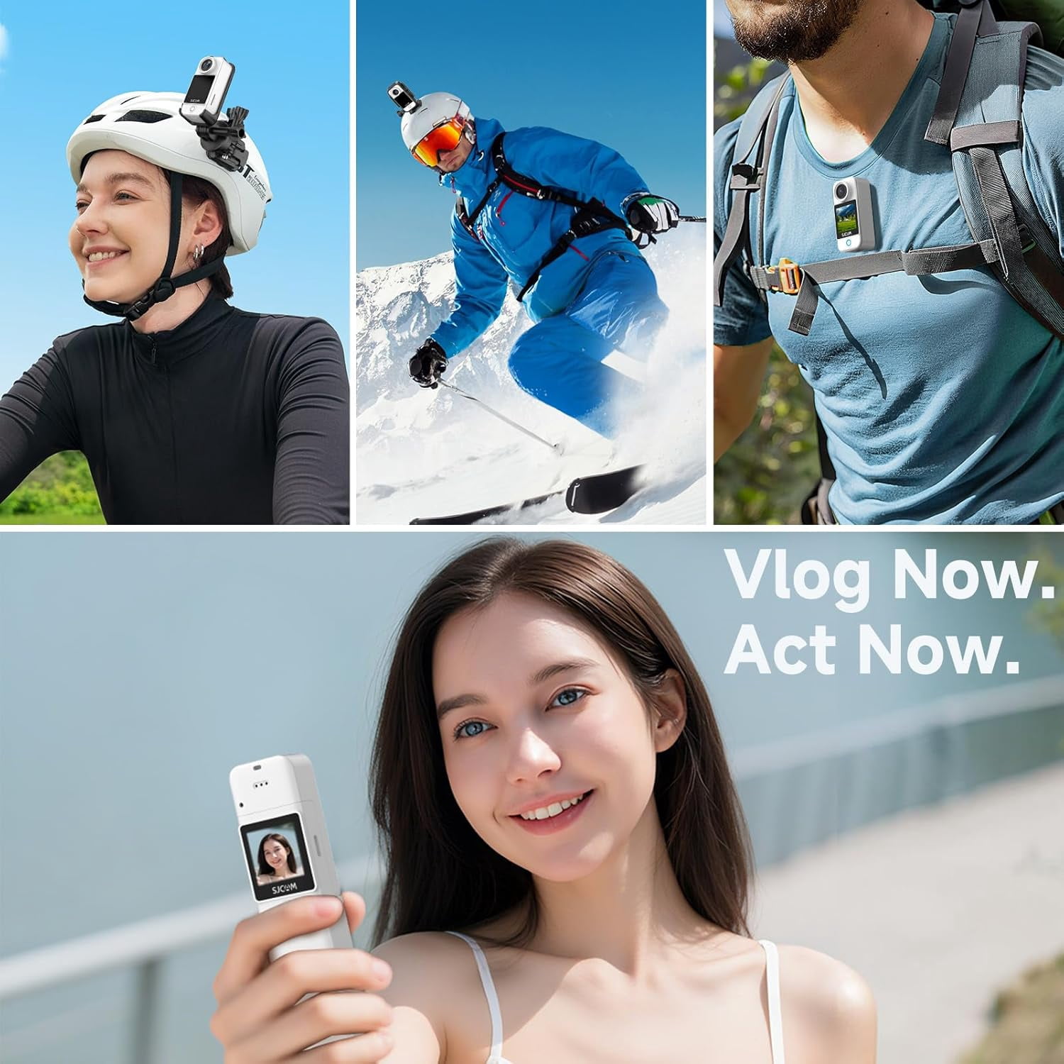 SJCAM C300 4K Action Camera with 6-Axis Stabilization, 30M Waterproof, Dual Touch Screen, Helmet Mount Kit - Portable Body Camera for Vlogging, Live Streaming, Sports - Includes Accessories (White)