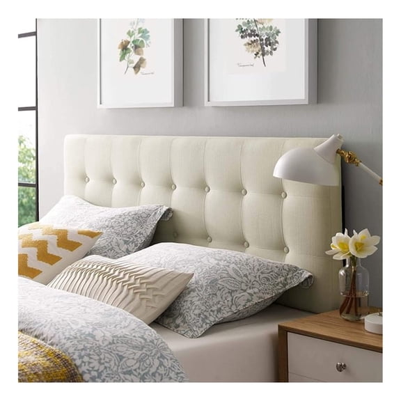 Tufted Button Linen Fabric Upholstered Queen Headboard in
