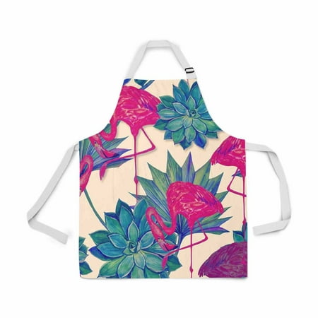 

ASHLEIGH Adjustable Bib Apron for Women Men Girls Chef with Pockets Pink Flamingos Palm Leaves Cactus Tropical Novelty Kitchen Apron for Cooking Baking Gardening Pet Grooming Cleaning